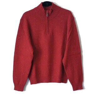 Jos A Banks 80% Lambs Wool Quarter-Zip Textured Sweater M Speckled Brick Red